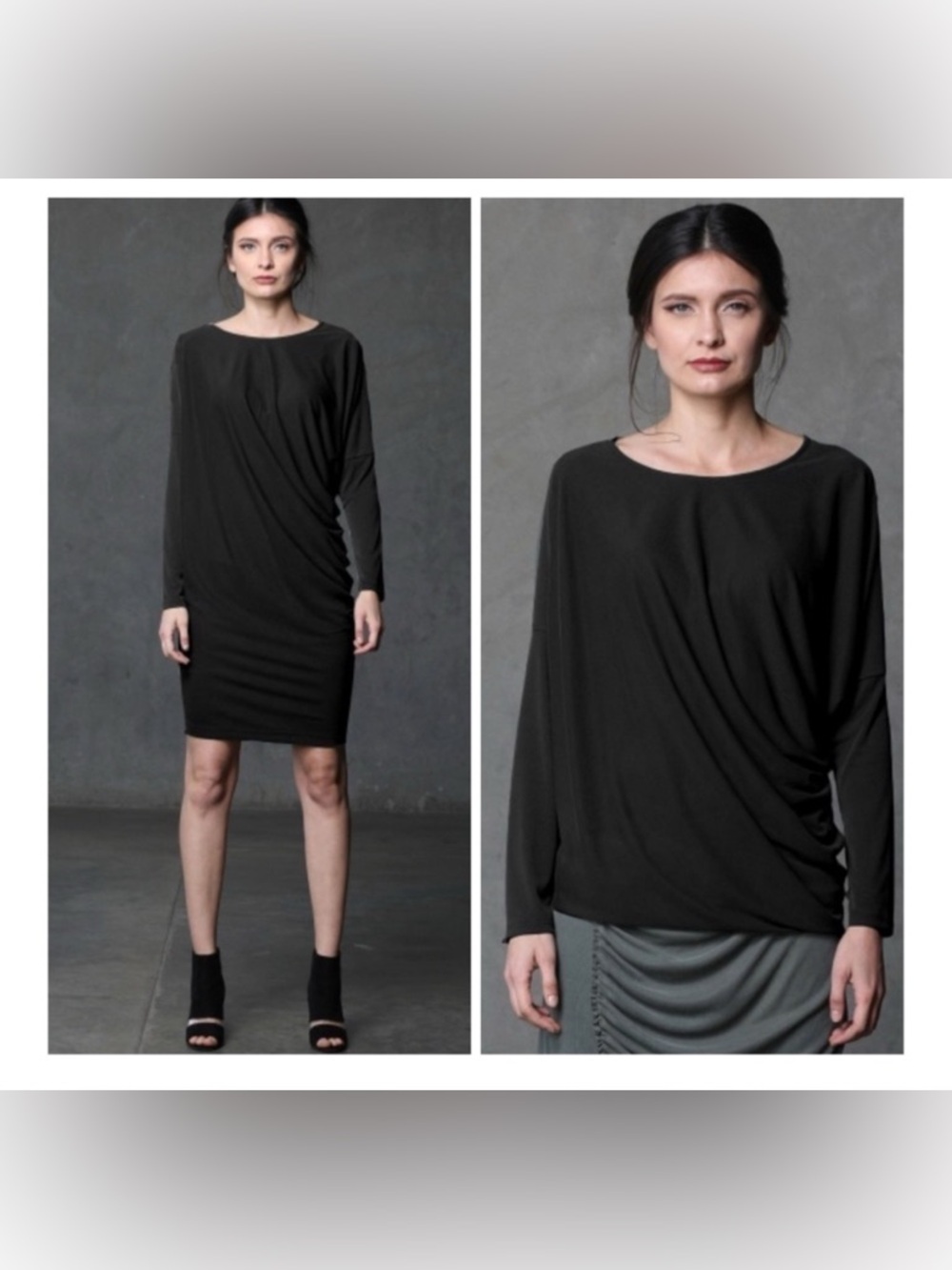 Beau Jours Black Sinead Chic Lagenlook Minimalist Long Sleeve Dress Top Tunic S